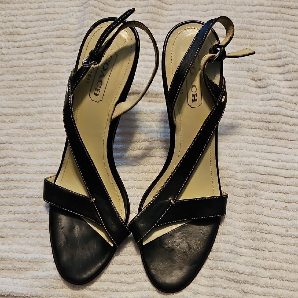COACH Black Slingback Sandals with Glossy Finish